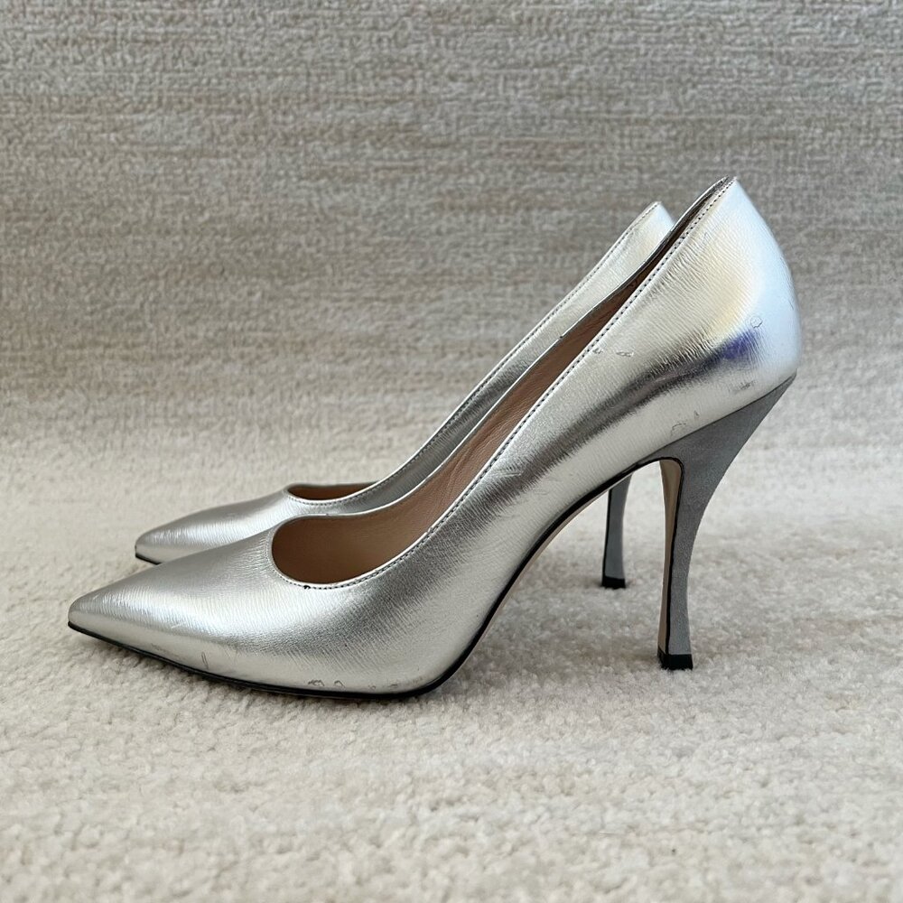 Stuart Weitzman Tippi 95 Pointed Toe Silver Gray Heels Shoes 10